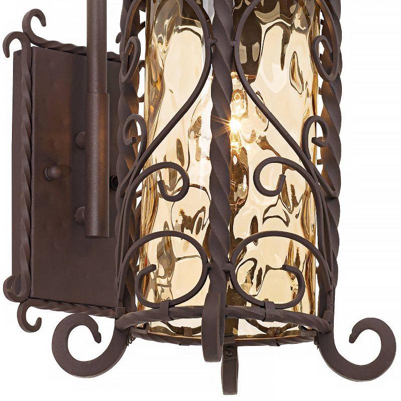 John Timberland Casa Seville Vintage Rustic Outdoor Wall Light Fixture Dark Walnut Scroll 18 1/2" Champagne Hammered Glass for Post Exterior Barn Deck