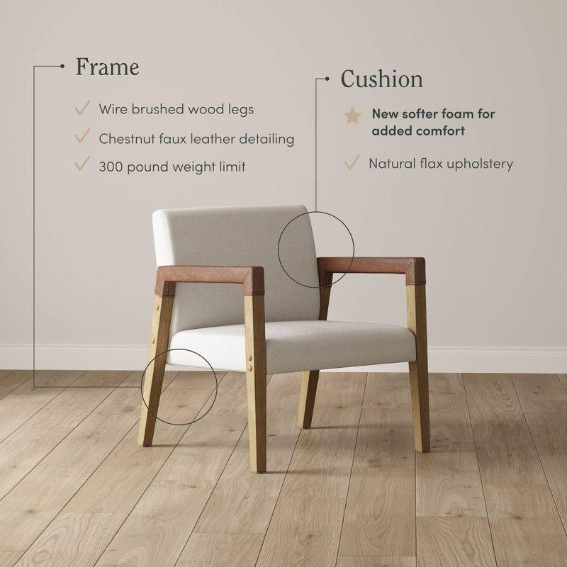 Nathan James Set of 2 Hudson Wood and Faux Leather Accent Chairs Flax
