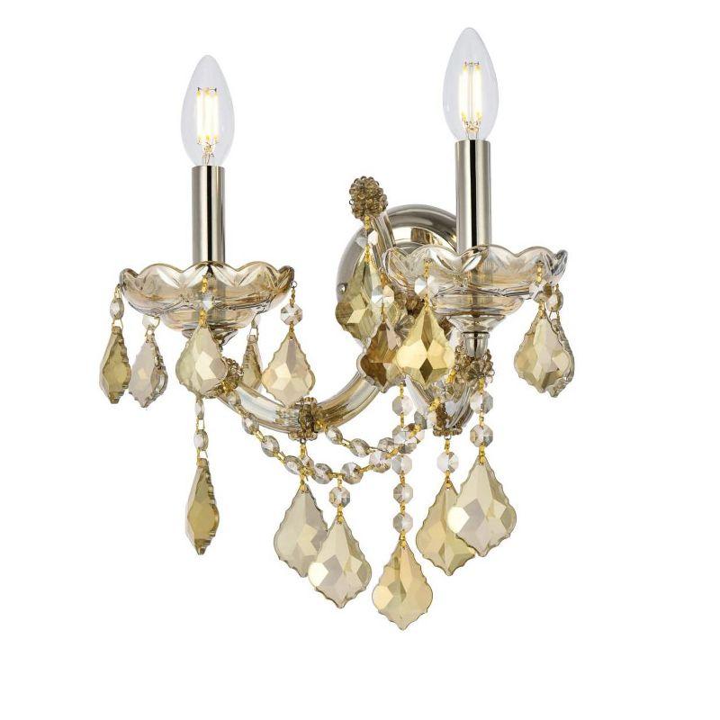 Elegant Lighting Maria Theresa 2 light Golden Teak Wall Sconce Golden Teak (Smoky) Royal Cut Crystal