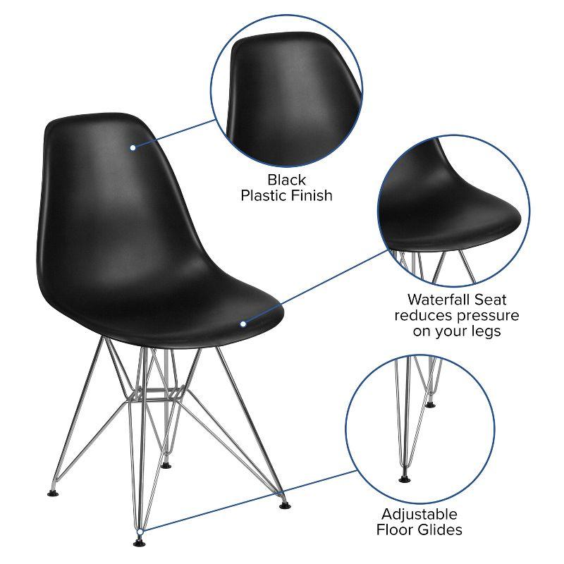 Modern Black Plastic Accent Chair with Chrome Geometric Base