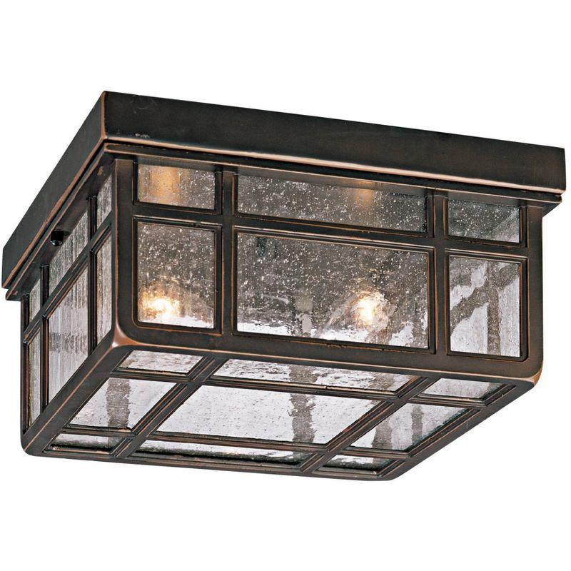 Kathy Ireland Sierra Craftsman Rustic Flush Mount Outdoor Ceiling Light Rubbed Bronze 5 1/2" Frosted Seeded Glass for Post Exterior Barn Deck House