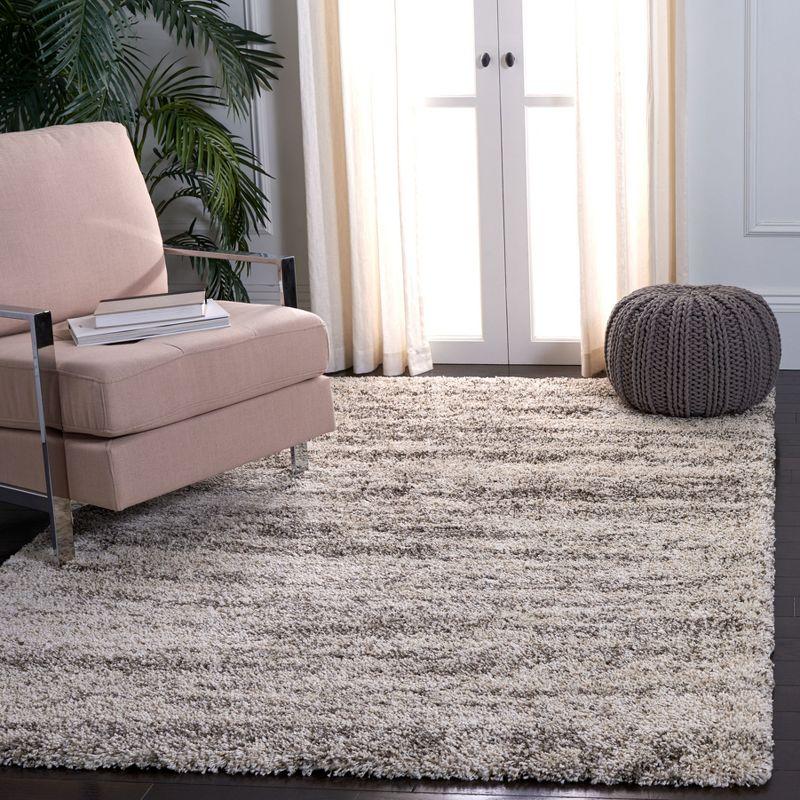 Ivory and Grey Shag Synthetic Area Rug 5'3" x 7'6"