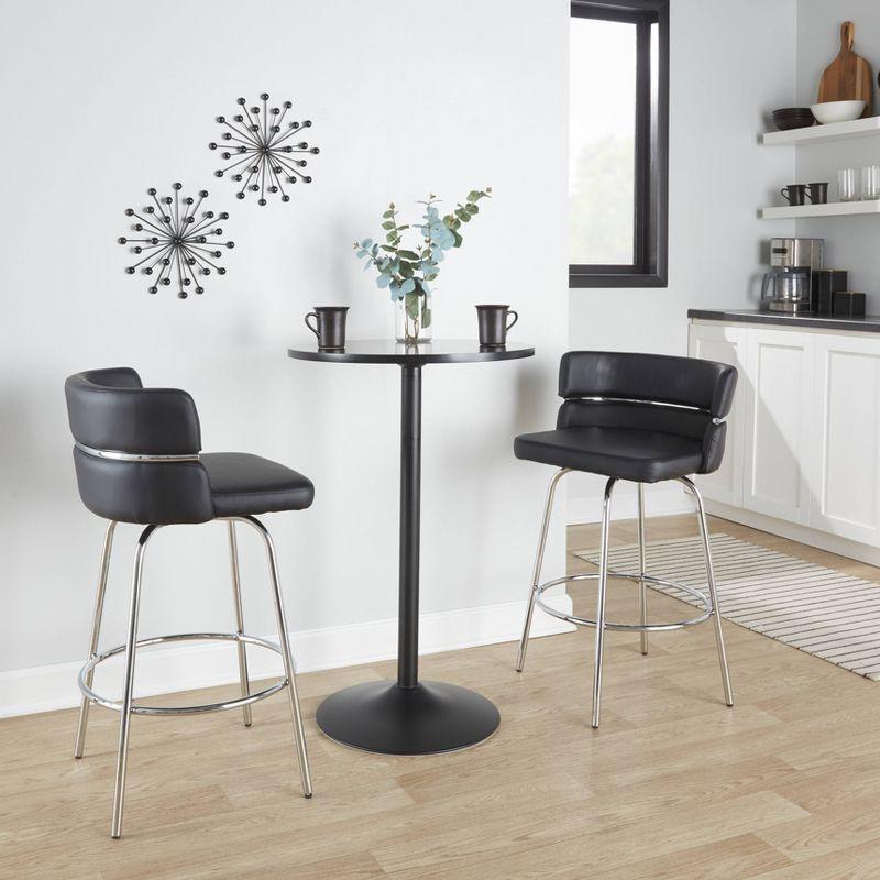 LumiSource Set of 2 Cinch-Claire Counter Height Barstools Chrome/Black: Swivel, Upholstered Velvet, Footrest