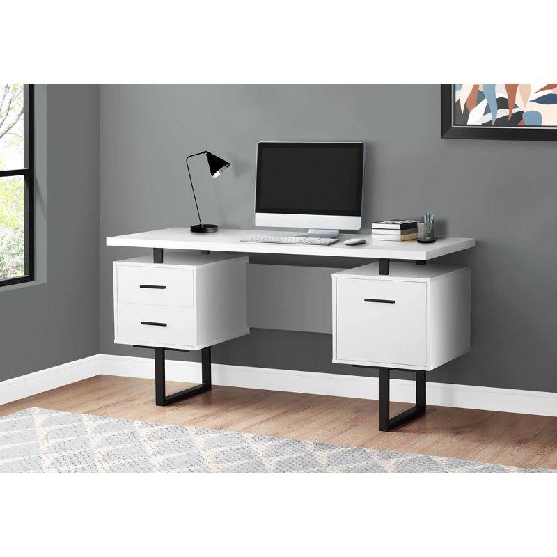 Monarch Specialties Computer Desk Home Office Laptop Left Right Set-Up Storage Drawers 60InchL Work Metal Laminate White Black Contemporary Modern