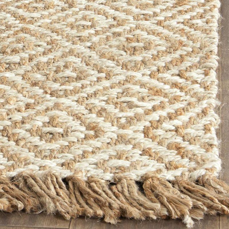 Ivory and Natural Hand-Knotted Geometric Jute Rug, 6' x 6'