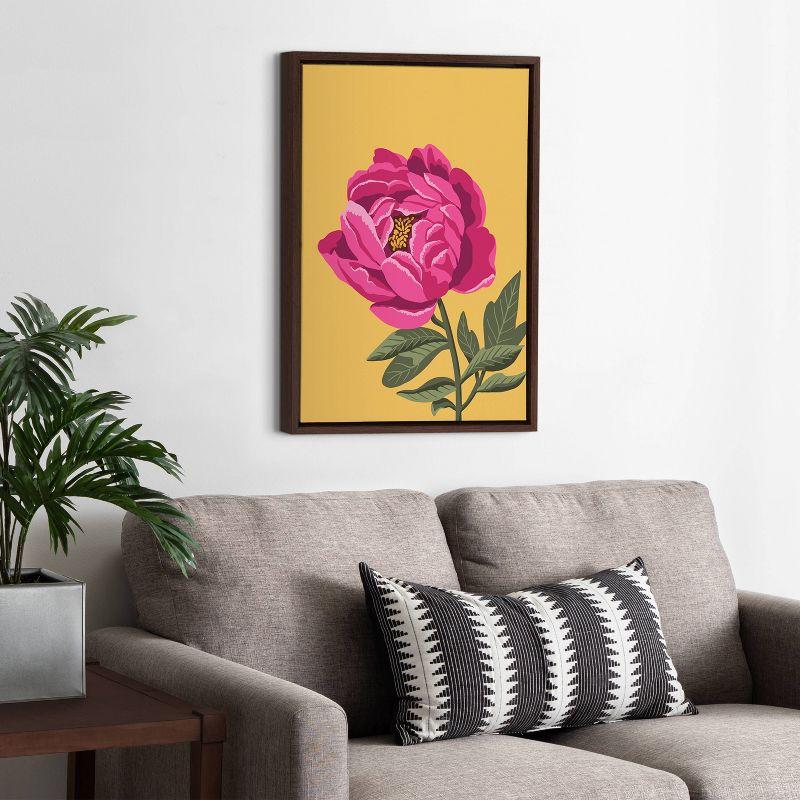 18" x 24" Sylvie Bright Peony by Maria Filar Framed Wall Canvas Brown - Kate & Laurel All Things Decor: Modern Botanical Digital Art