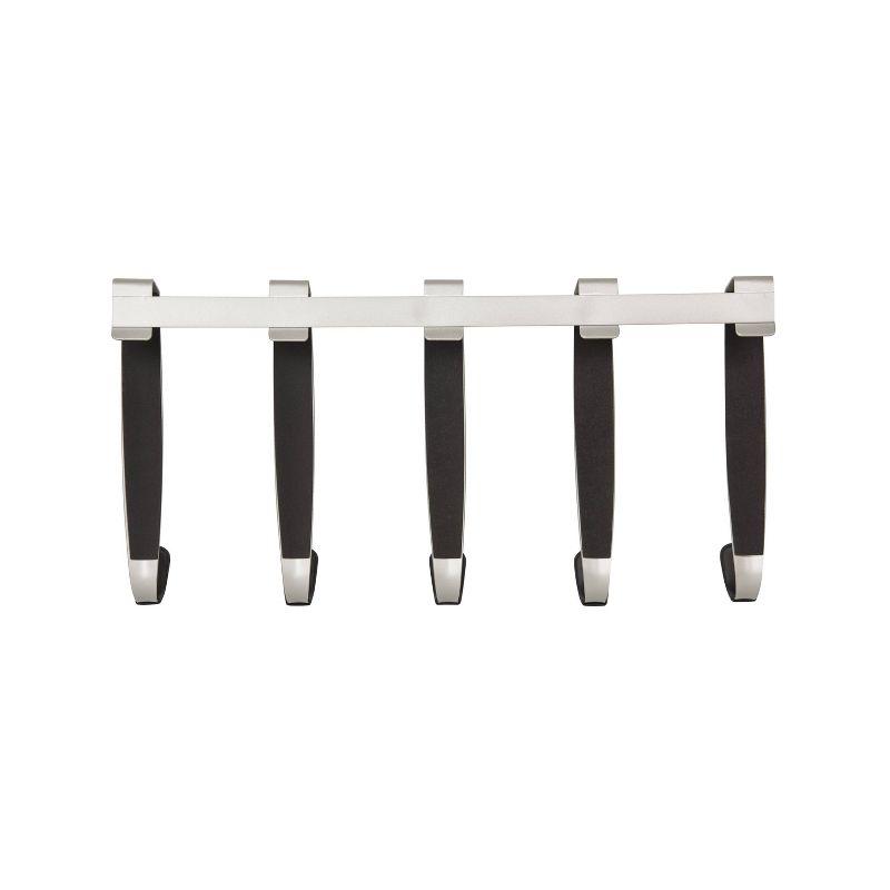 Sleek Nickel Finish Over-the-Door 5-Hook Rack with Protective Rubber