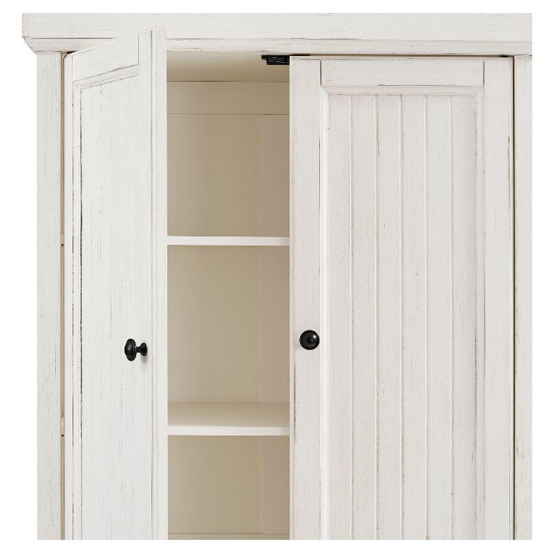 Seaside Distressed White Solid Wood Kitchen Pantry with Adjustable Shelves