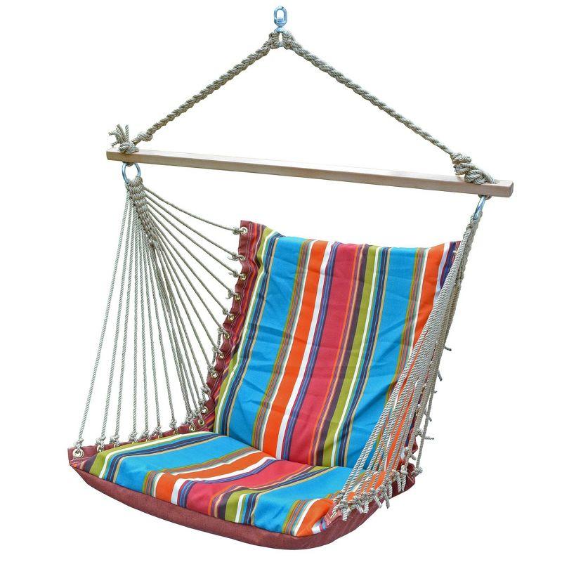 Rust and Teal Striped Hanging Chair with Cushions