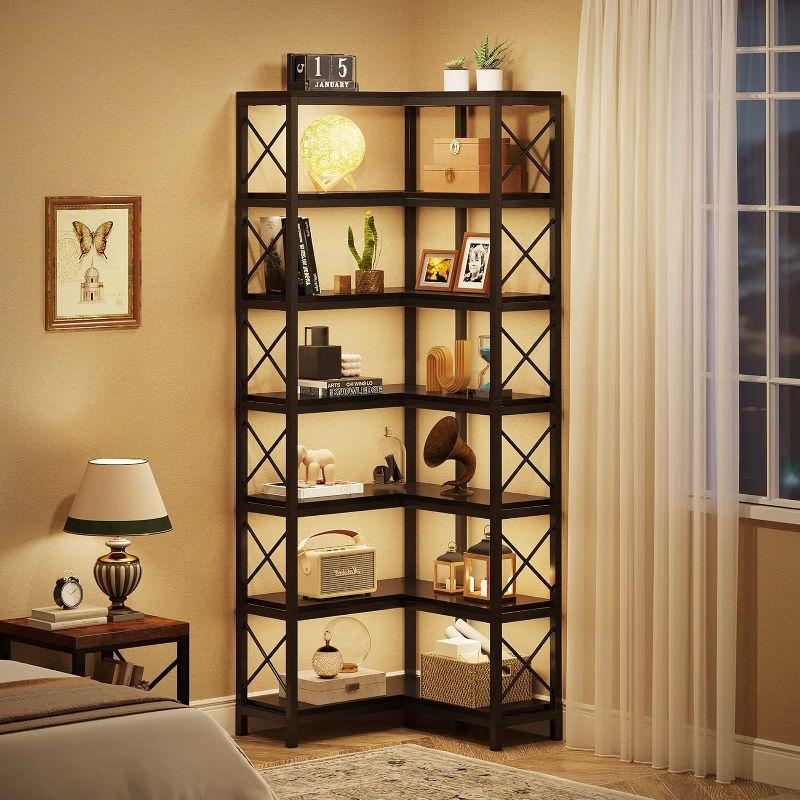Tribesigns 7-Tier L-Shaped Bookshelf, Modern Corner Book Display Shelving Unit Black