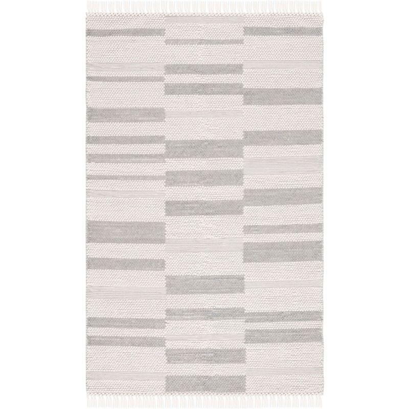 Ivory and Gray Flat Woven Wool Area Rug, 8' x 10'