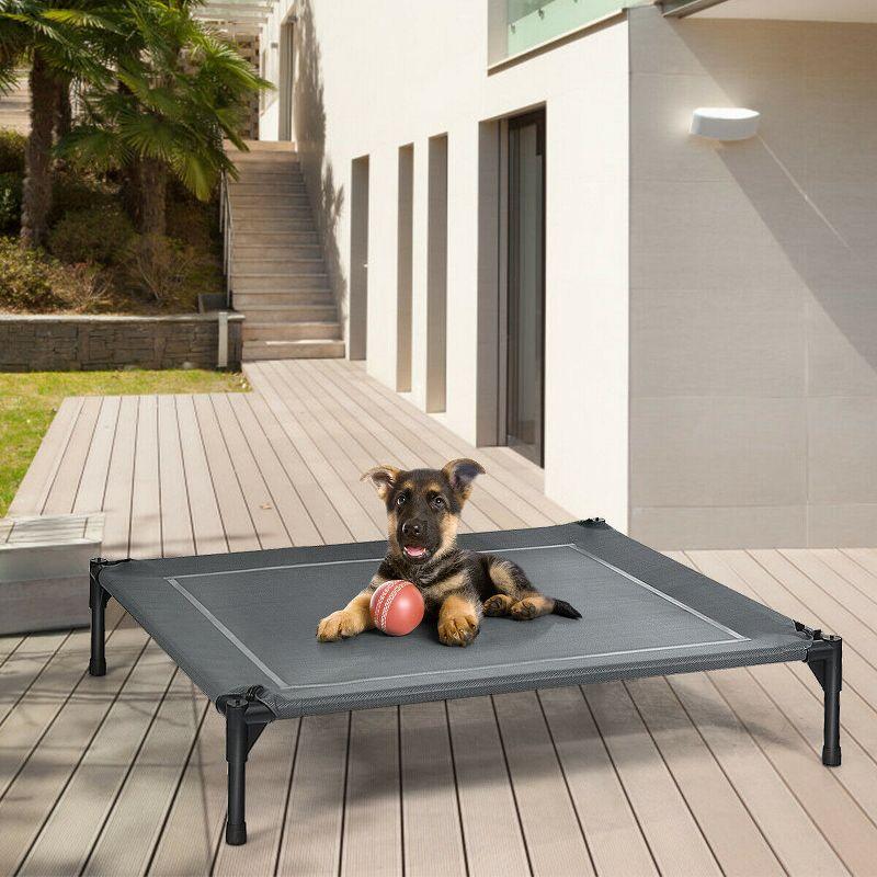 Costway 36'' Portable Elevated Dog Cot Outdoor Cooling Pet Bed w/ Removable Canopy Shade