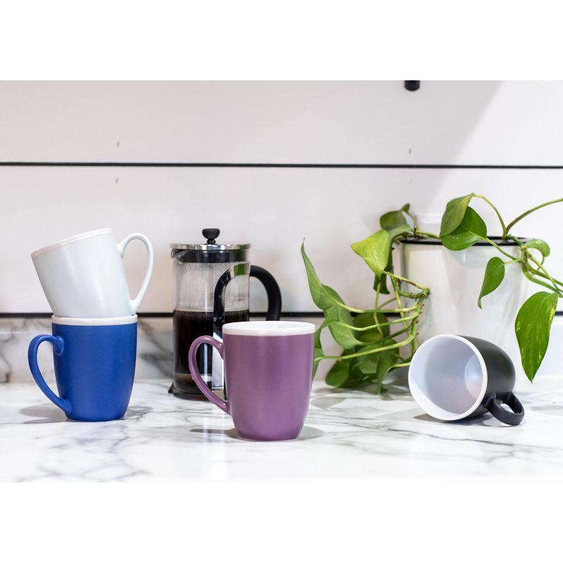 Elanze Designs Solid Color Cool Green Blue Purple 16 ounce Matte Ceramic Mugs Assorted Set of 4