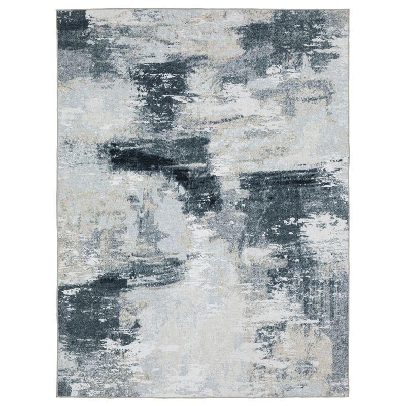 Ivory and Grey Abstract Washable 5' x 7' Area Rug