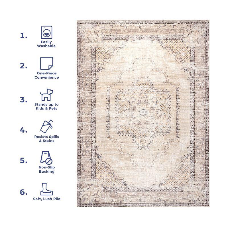 Eco-Friendly Gray Oriental Medallion 4'x6' Washable Rug