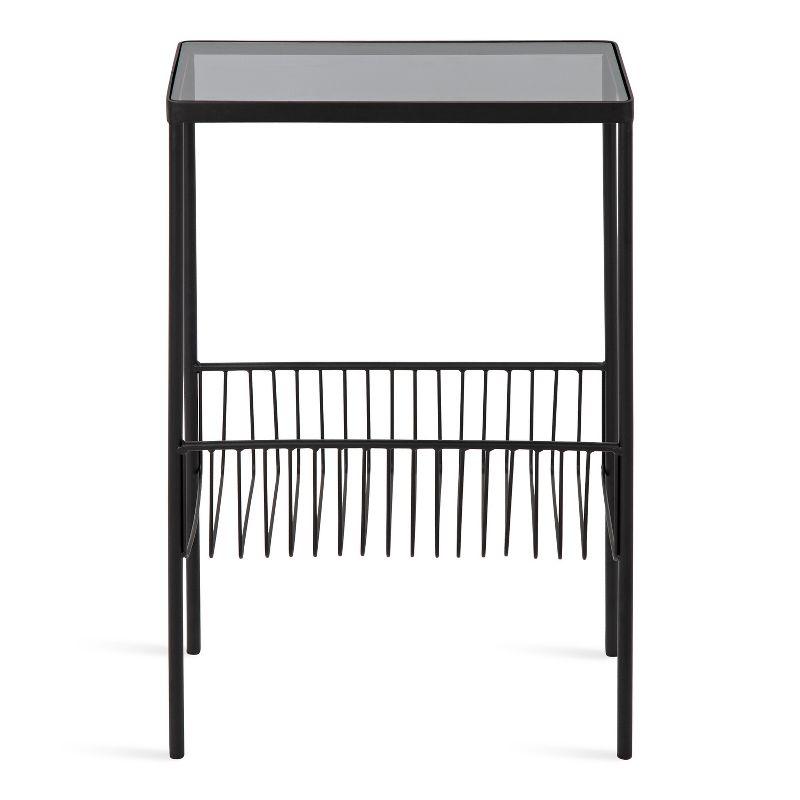 Trubey 18.9" Black Metal and Glass Side Table with Storage