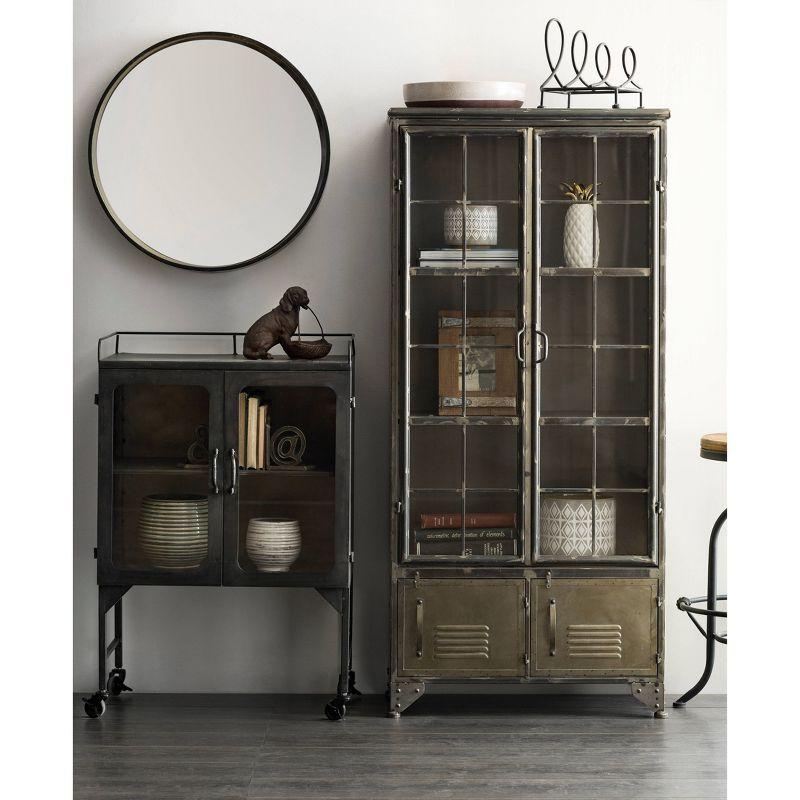 Distressed Black Metal 57.5" Tall Storage Cabinet with Glass Doors