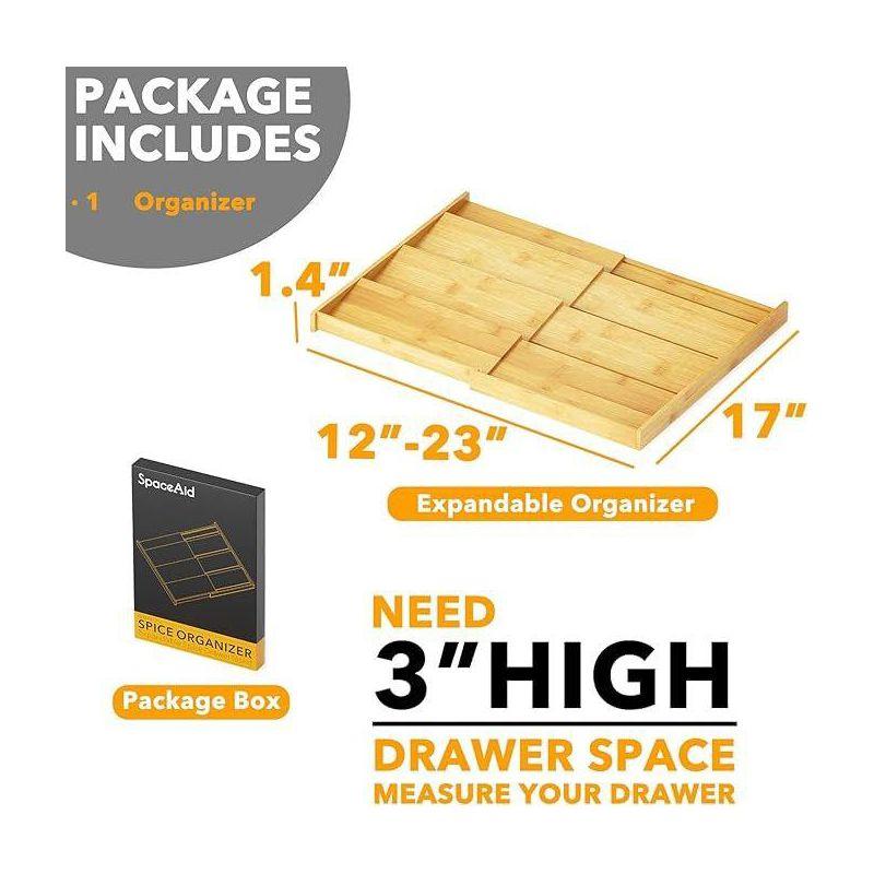 Bamboo Spice Drawer Organizer, Expandable 4 Tier Spices Rack for Cabinet Drawer,(Jars Not Included, From 12" to 23" Wide)