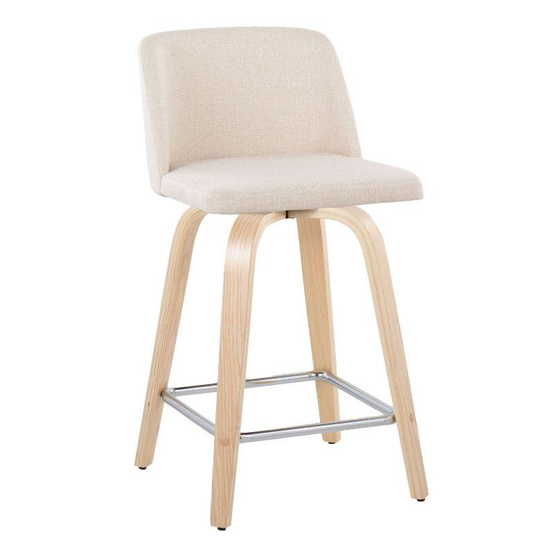 Set of 2 Toriano Counter Height Barstools Natural/Cream/Chrome - LumiSource: Scandinavian Style, Swivel, Upholstered