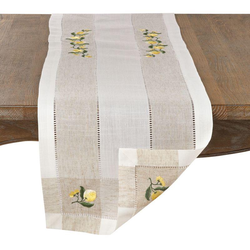 Ivory Lemon Embroidery Hemstitch Table Runner, 15" x 70"