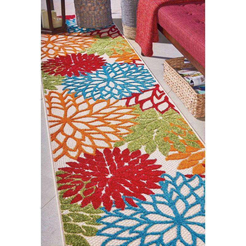 Nourison Aloha Floral Bloom Flatweave High-Low Indoor Outdoor Runner Rug Green 2'3" x 10'