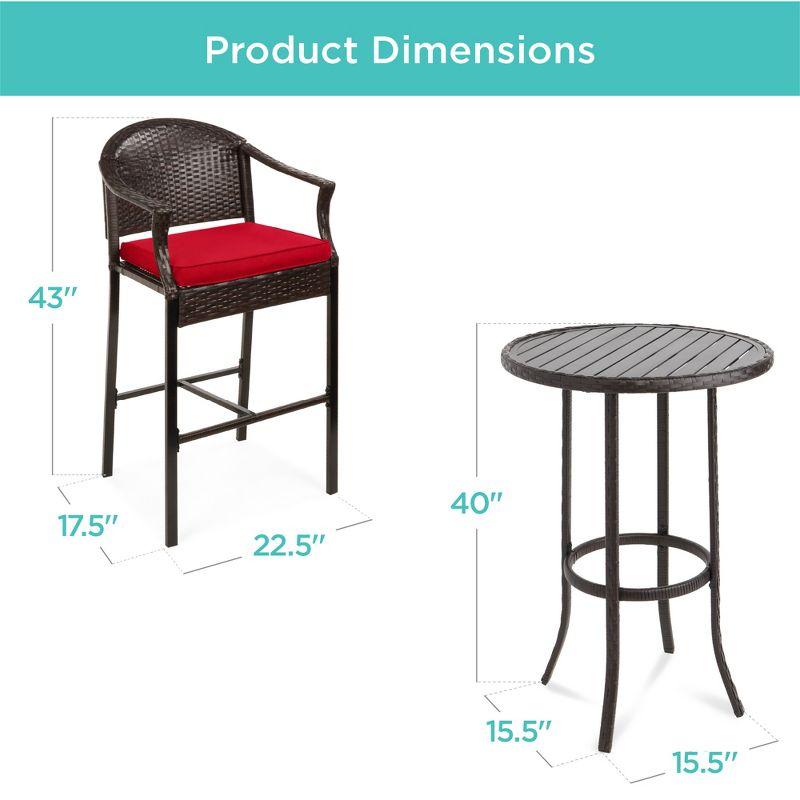 Best Choice Products 3-Piece Outdoor Wicker Bistro Bar Height Set for Patio, Garden w/ Barstools, Steel Frame