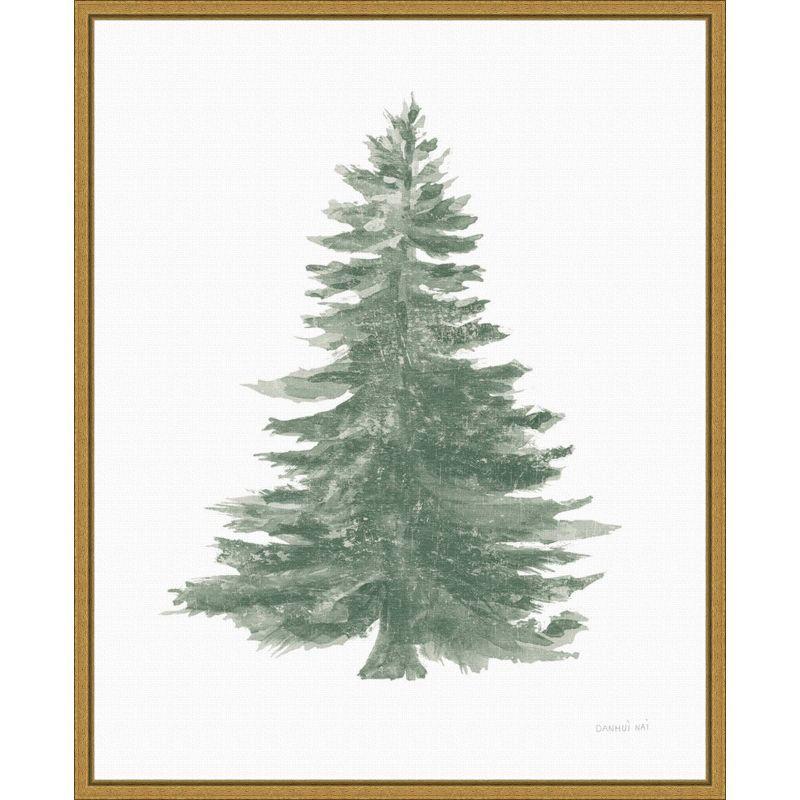 23" x 20" Green Fir Tree Canvas Print with Gold Frame