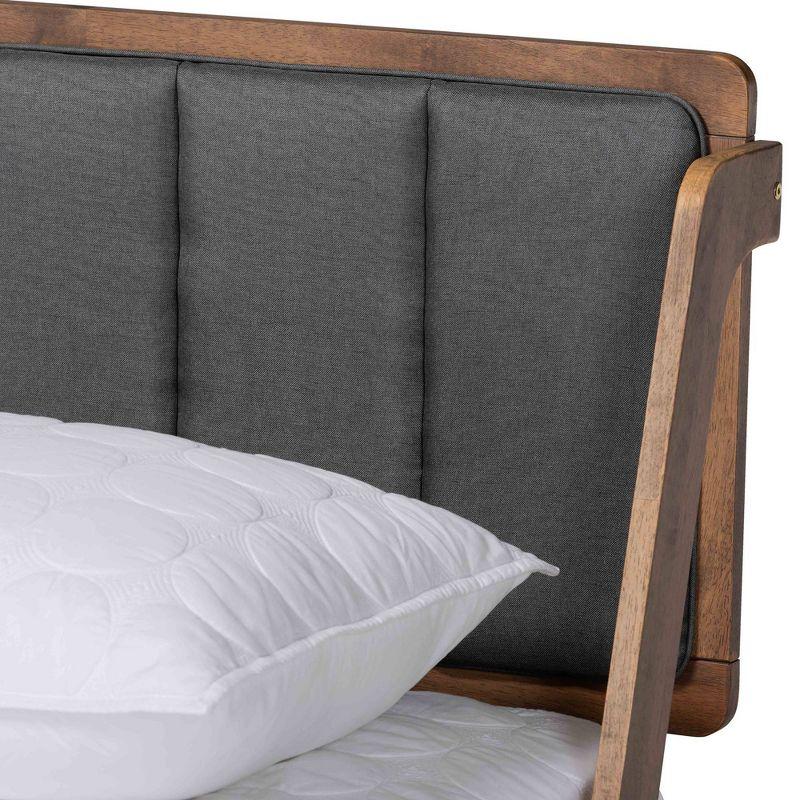 Baxton Studio Queen Helsa Mid-Century Modern Platform Bed Walnut/Brown/Gray: Wood Frame, No Box Spring Needed