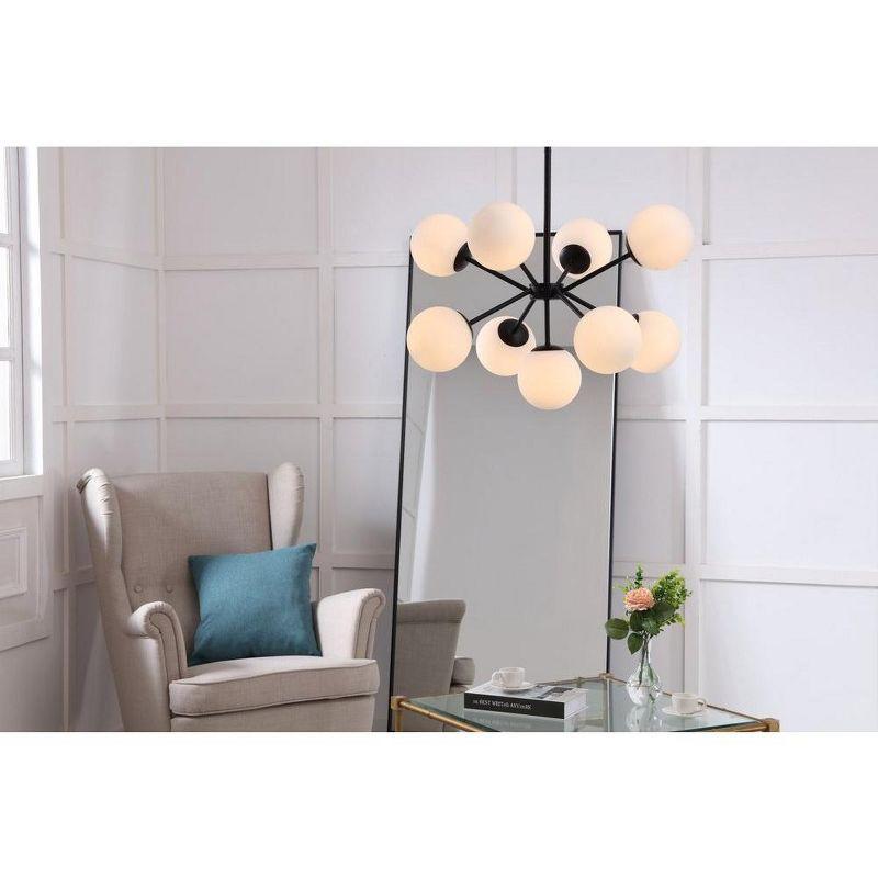 Elegant Lighting Jupiter 9 light Black and Frosted White glass pendant