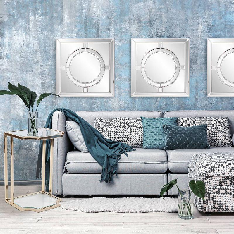 Howard Elliott 20"x20" Square Wall Mirror: Champagne Silver Leaf Trim, Art Deco Style, Wall Mount