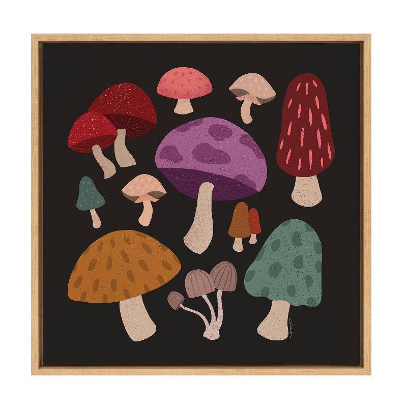 Sylvie Forest Mushrooms Dark Framed Canvas Wall Art, 22x22 Natural