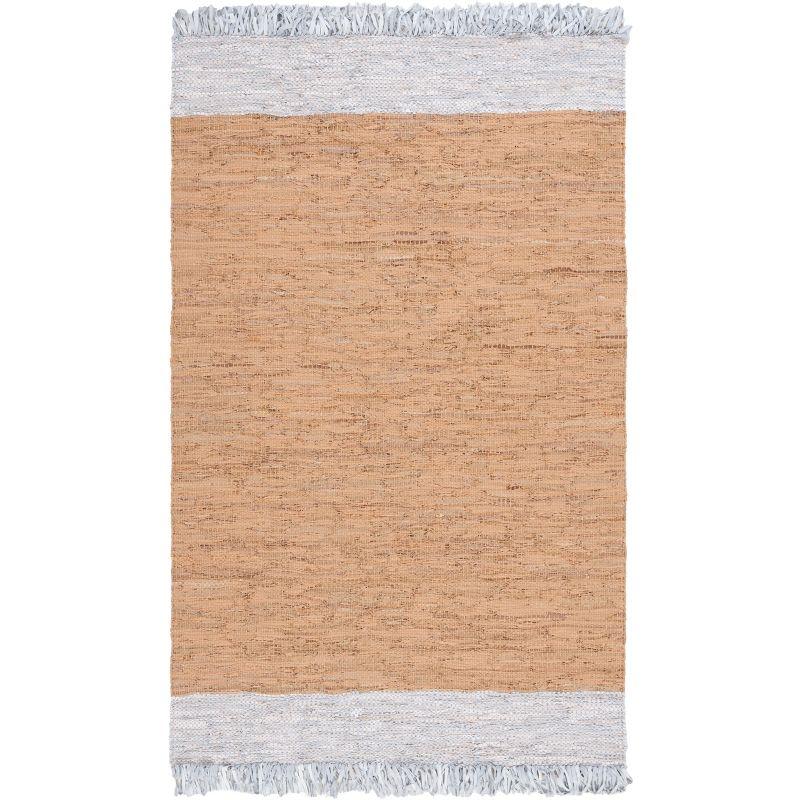 Handmade Light Grey and Brown Cowhide Leather Area Rug 4' x 6'