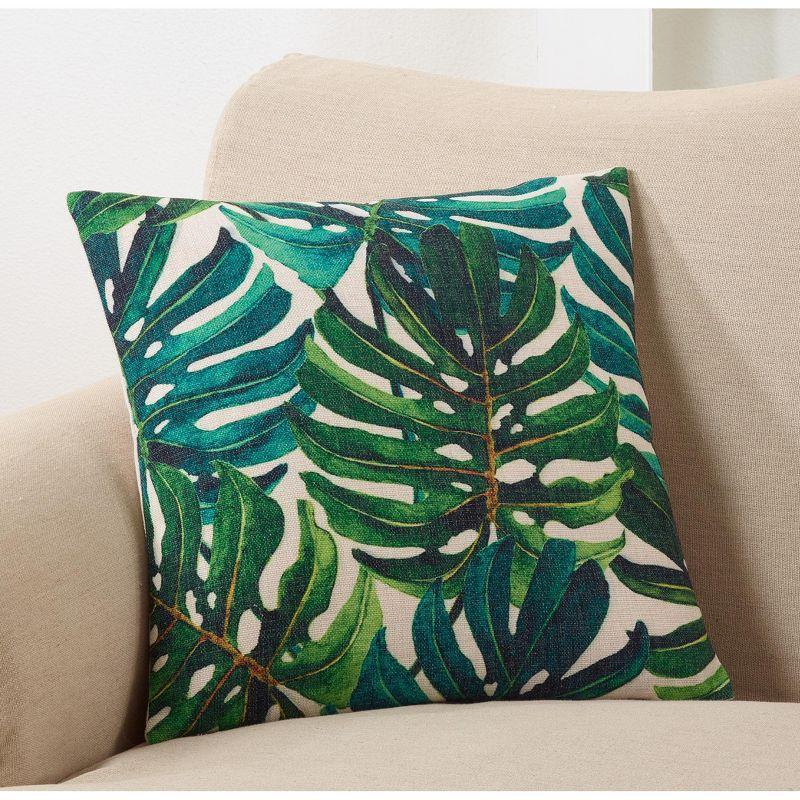 Saro Lifestyle Split Leaf Philodendron Pillow - Poly Filled, 18" Square, Green