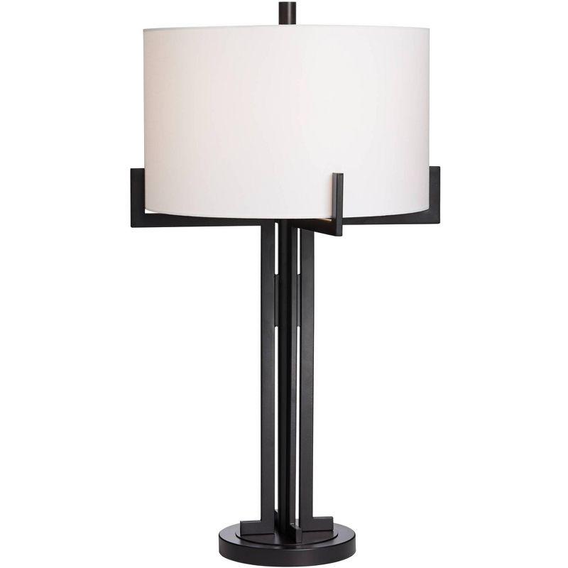 Franklin Iron Works Idira Modern Industrial Table Lamp 31 1/2" Tall Black Metal White Drum Shade for Bedroom Living Room Bedside Nightstand Office