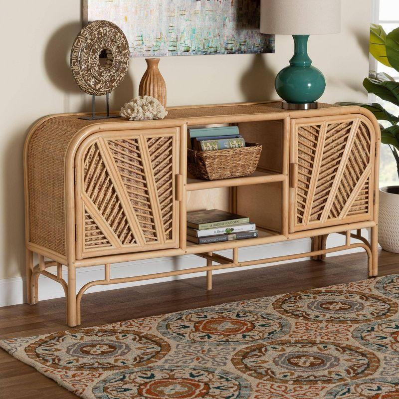 bali & pari Carabella Natural Rattan 2 Door Storage Cabinet Natural: Fixed Shelves, No Assembly Required