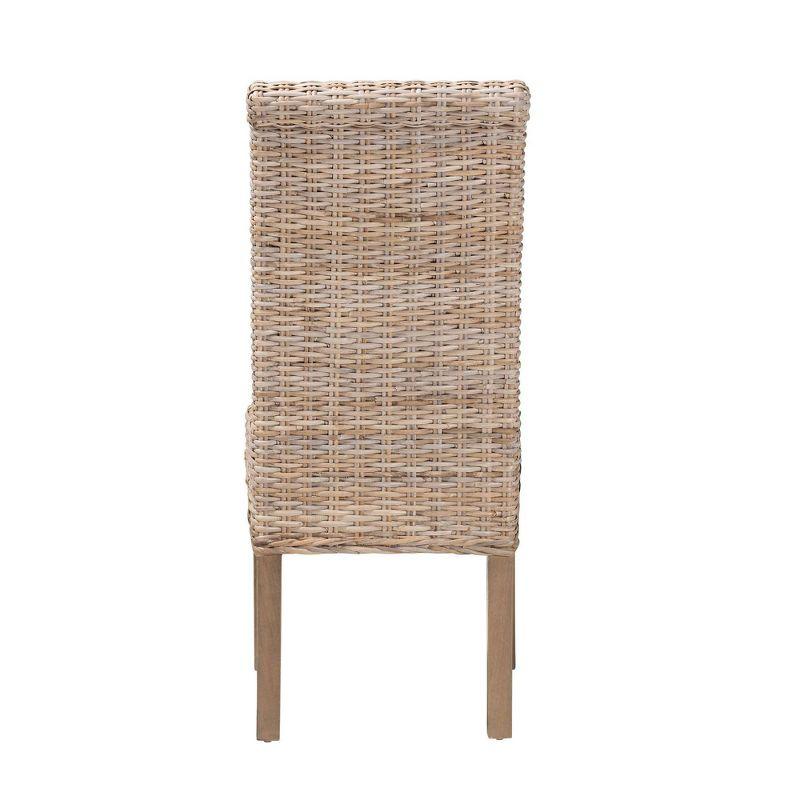 bali & pari Santiago Natural Rattan and Mango Wood Dining Chair Kubu Gray/Rustic Taupe