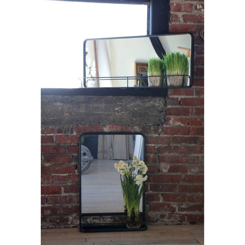 Elegant Industrial Silver Metal Wall Mirror with Shelf, 32" x 23.2"