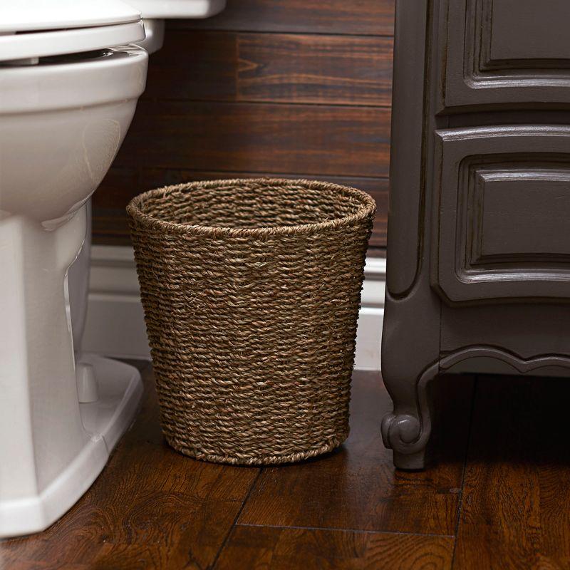 Seagrass Wicker Waste Basket, Handwoven Waste Bin with Metal Frame