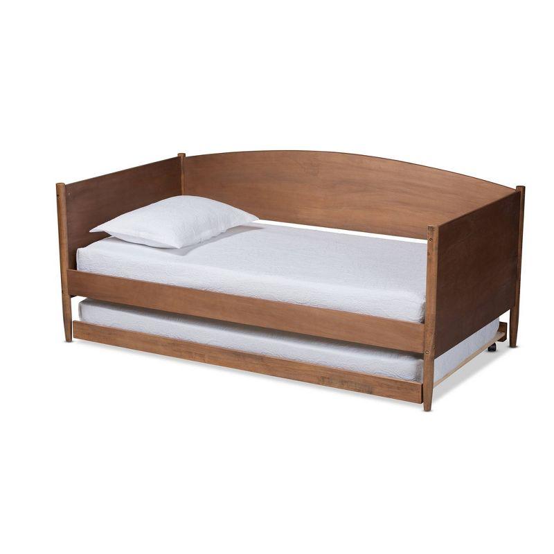 Twin Ash Walnut Wood Daybed with Trundle and Headboard