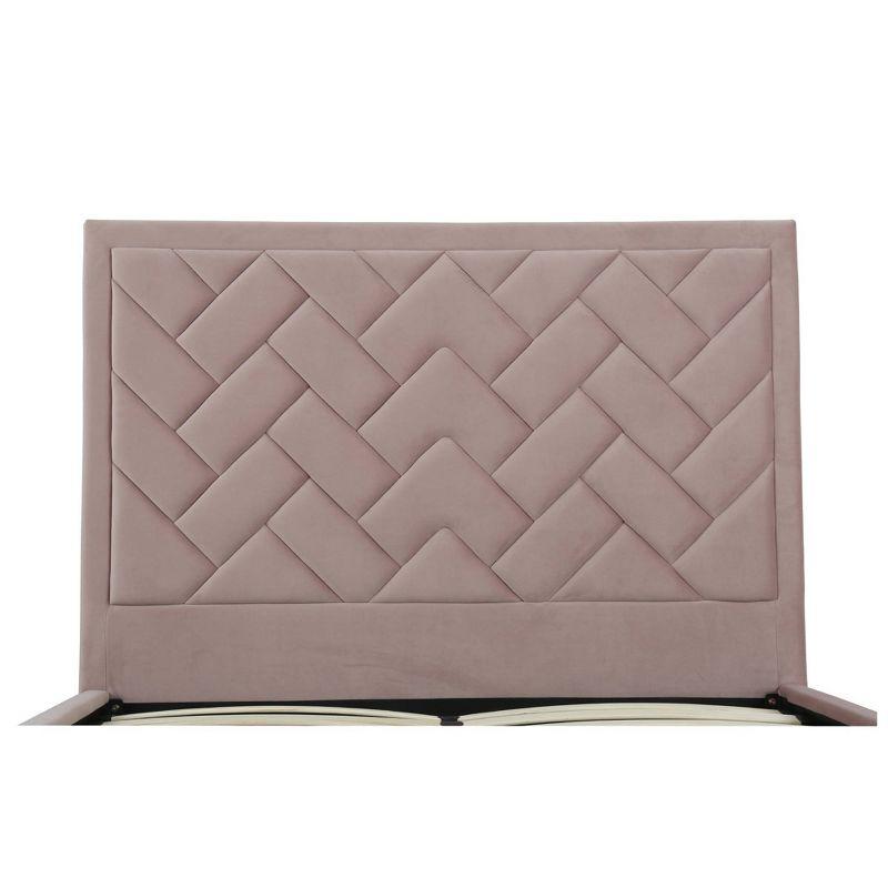 Manhattan Comfort Queen Crosby Modern Velvet Upholstered Bed Blush: Chic Wingback Design, Foam-Filled, No Box Spring Needed