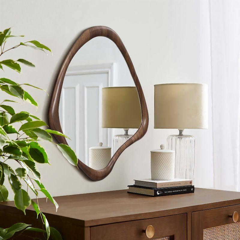 LuxenHome Classic Brown Wood Frame Irregular Wall Mirror, Accent and Vanity