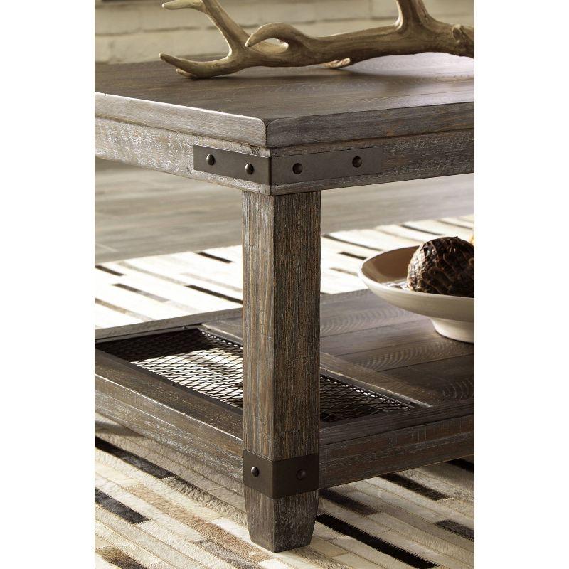 Danell Ridge Rectangular Cocktail Table Brown - Signature Design by Ashley: Solid Pine, Iron-Tone Brackets, Storage Shelf