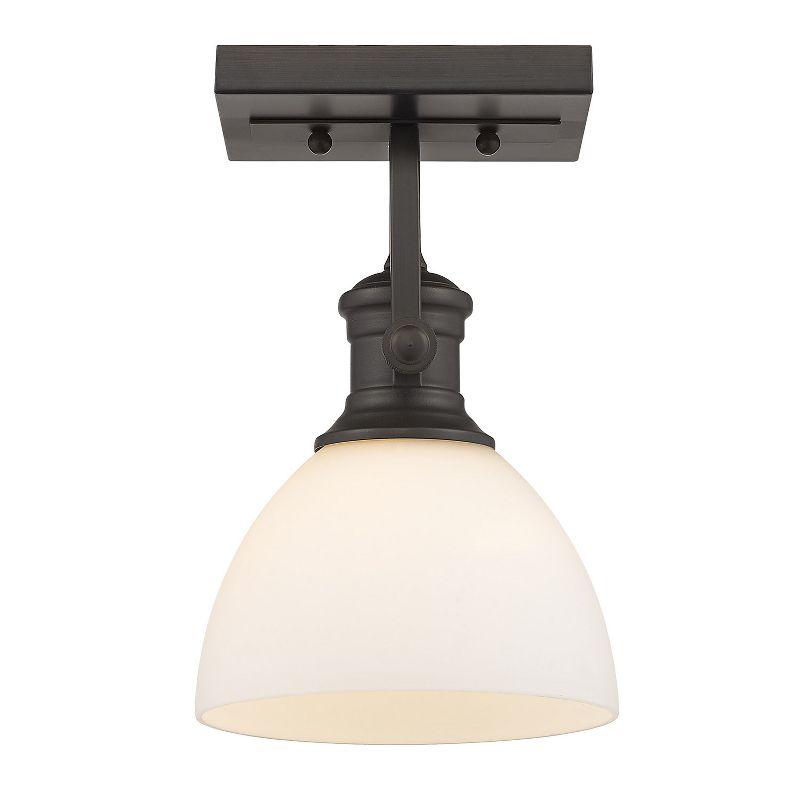 Hines Transitional 1-Light Semi-Flush Mount in Rubbed Bronze with Opal Glass