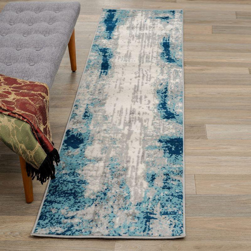 Blue Flat Woven Synthetic Easy Care Area Rug, 26" x 4"