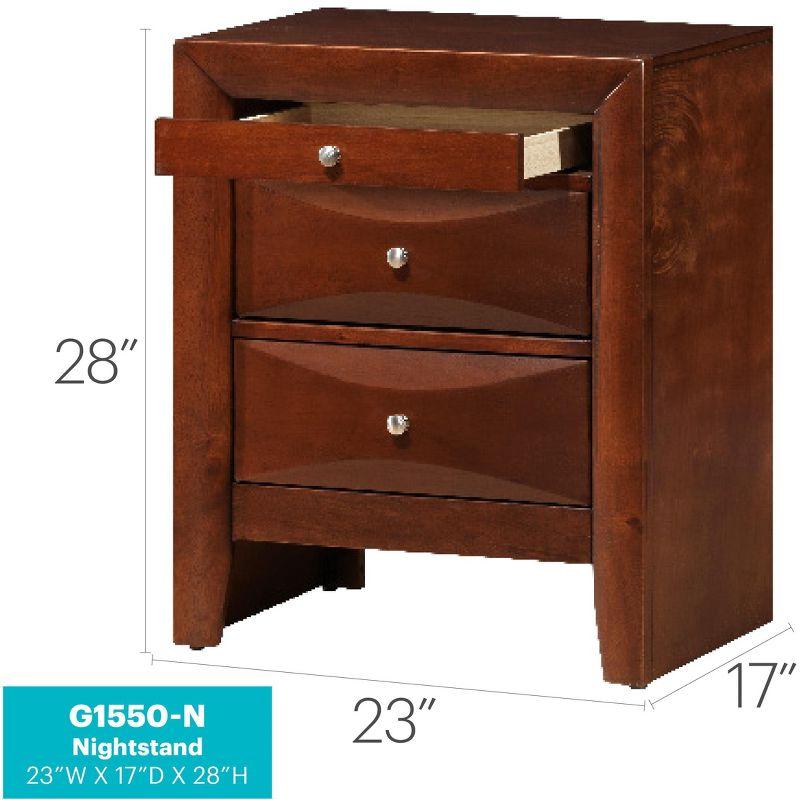 Marilla Cherry Wood 3-Drawer Nightstand, 28" Height