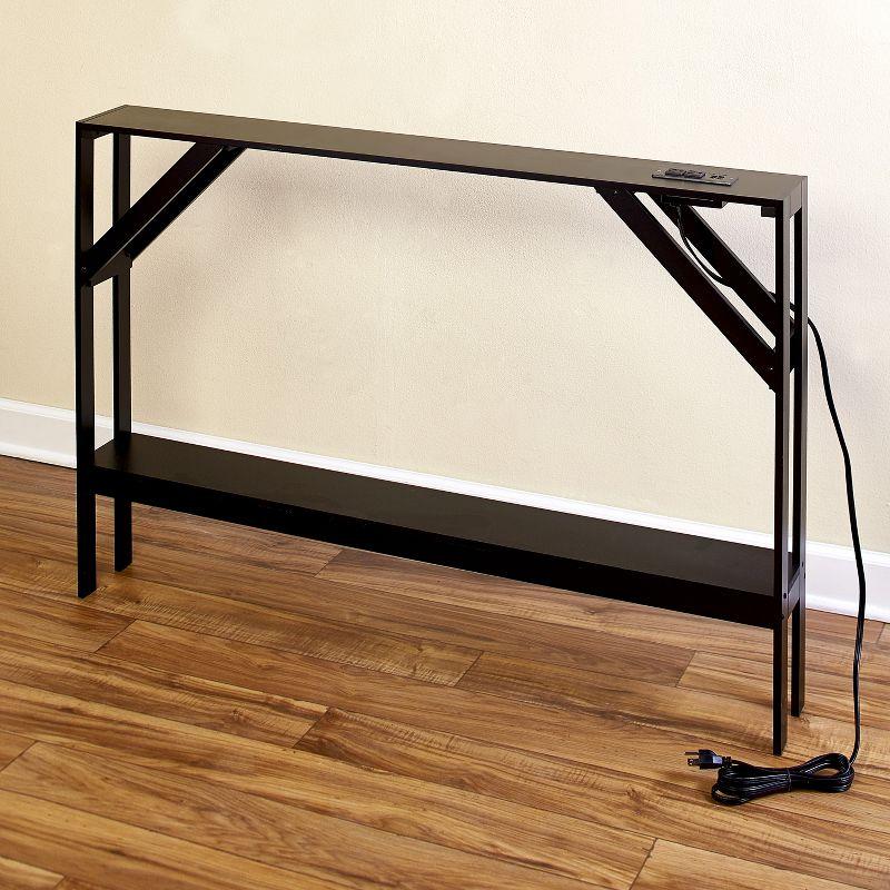 Slim Black MDF Sofa Table with Built-In Outlet