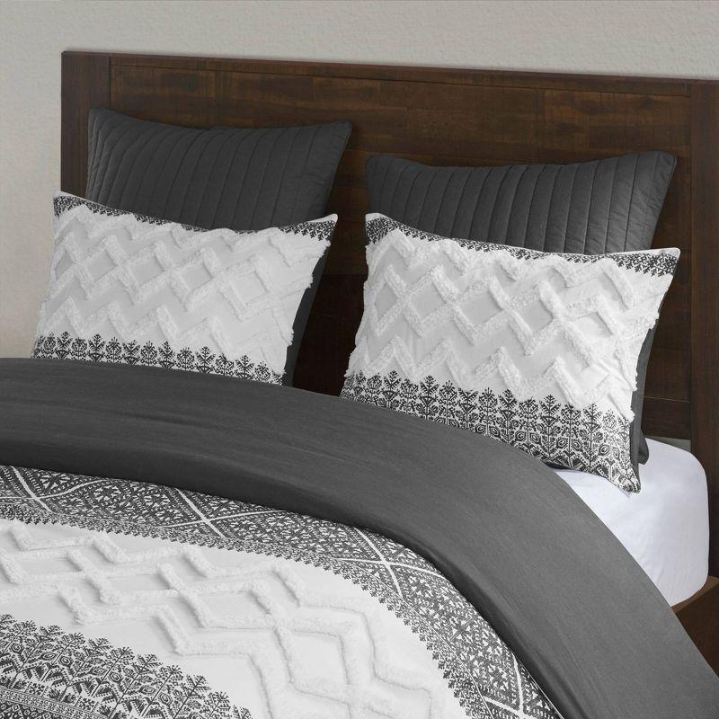 King Gray Cotton Reversible Comforter Set with Tufted Chenille