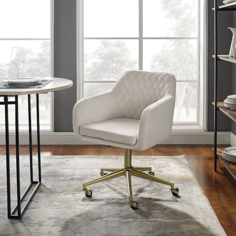 Imogen Modern Swivel Office Desk Chair Off-White - Linon: Quilted Back, Chrome-Plated Base, Adjustable Height