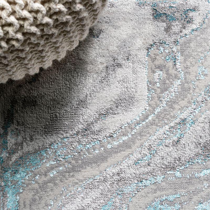 4'x6' Swirl Marbled Abstract Area Rug, Gray/Turquoise - JONATHAN Y