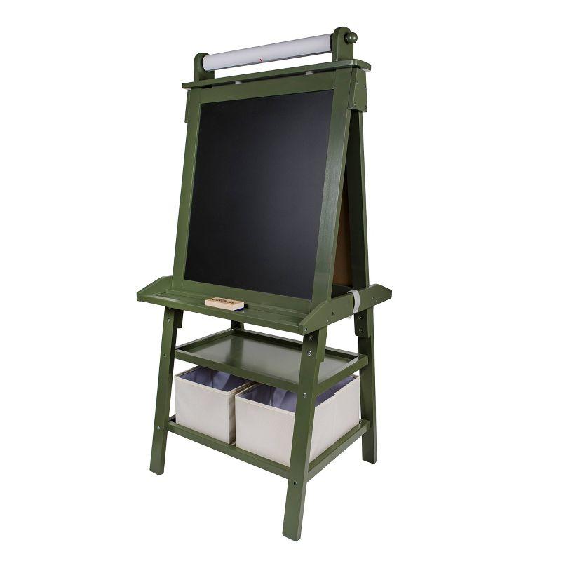 Olive Green Dual-Sided Magnetic Art Easel with Storage Bins